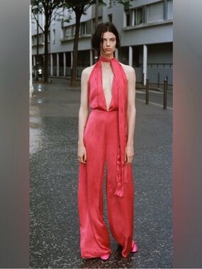 NWT Zara Satin Halter Jumpsuit